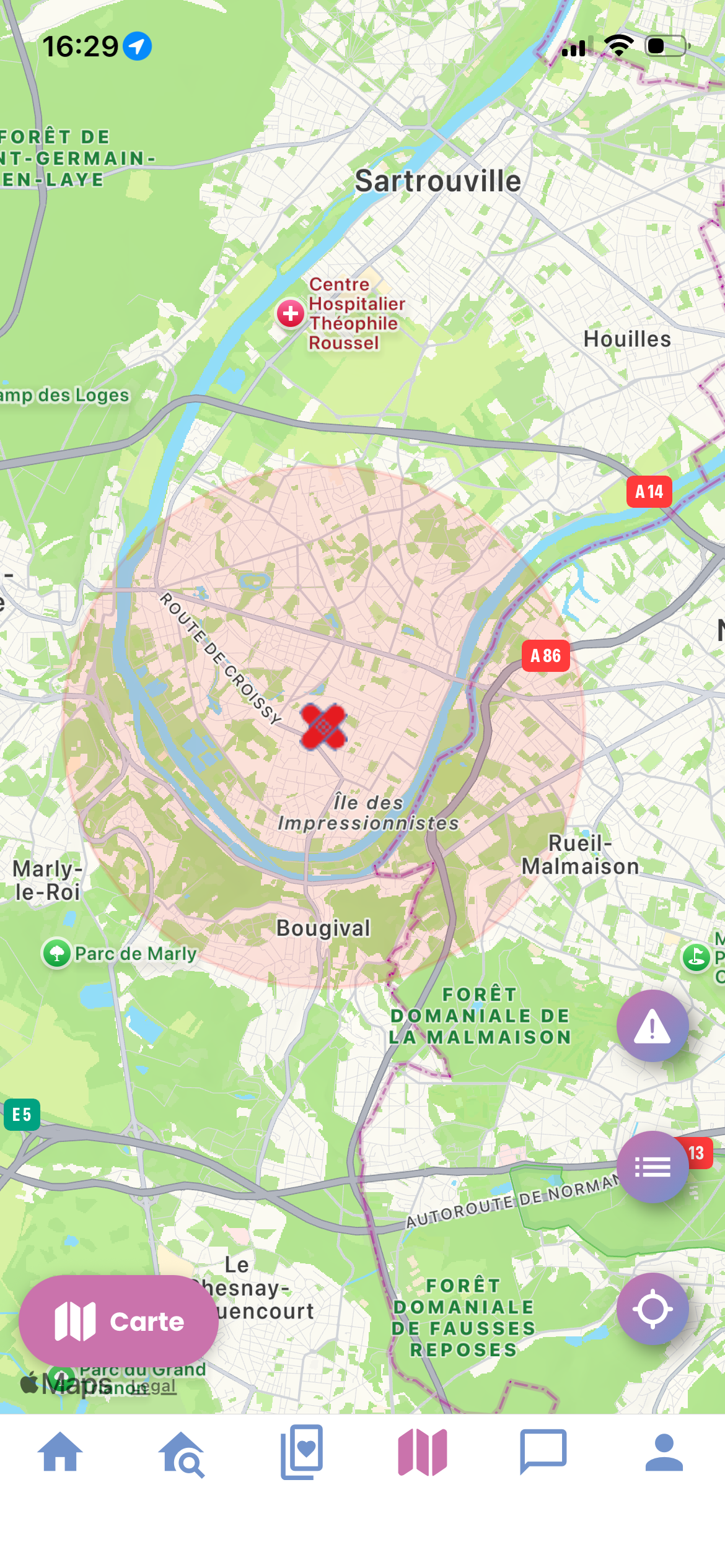 Alerte géolocalisée sur la carte MyBuddyDiary